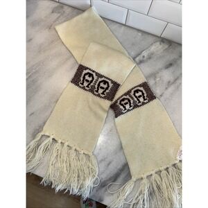 Vintage 1970's Annette Aigner Ivory With Burgundy Letters Knit Scarf GW992
